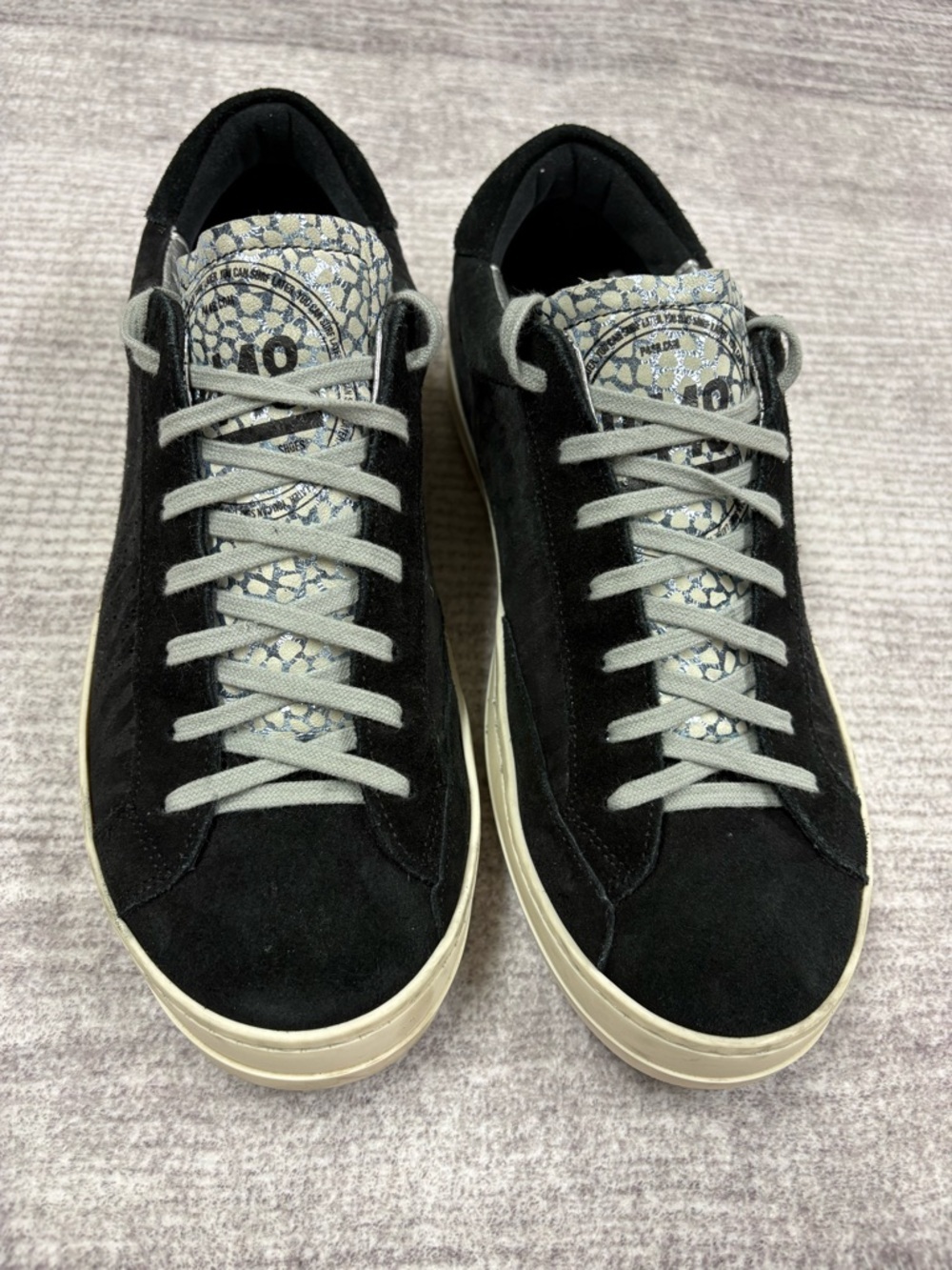 P448 John Zebra Black Suede Metallic Silver Lace Up Low Top Sneaker Sz 10 EU 41 - Picture 3 of 8